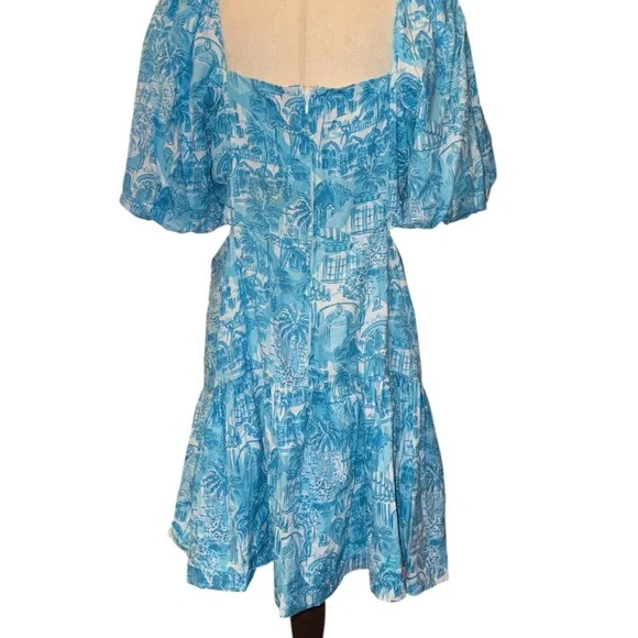 Lilly Pulitzer Amalfi Blue Sunny State of Mind Kylanne Elbow Sleeve Linen  Dress